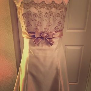 Ivory and gold trimmed prom dress